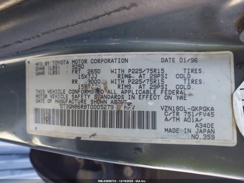 1996 Toyota 4Runner Sr5 VIN: JT3GN86R8T0005279 Lot: 43958733