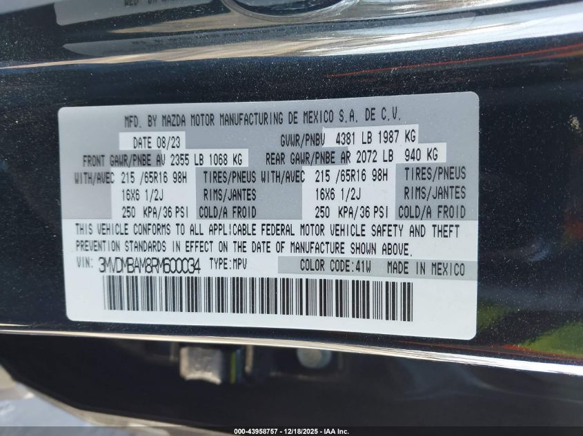 2024 Mazda Cx-30 2.5 S VIN: 3MVDMBAM8RM600034 Lot: 43958757