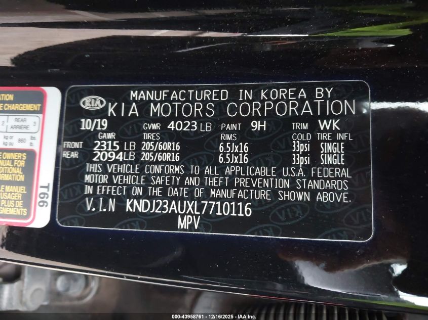 2020 Kia Soul Lx VIN: KNDJ23AUXL7710116 Lot: 43958761