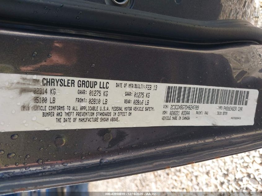 2013 Dodge Charger Se VIN: 2C3CDXBG7DH624789 Lot: 43958819