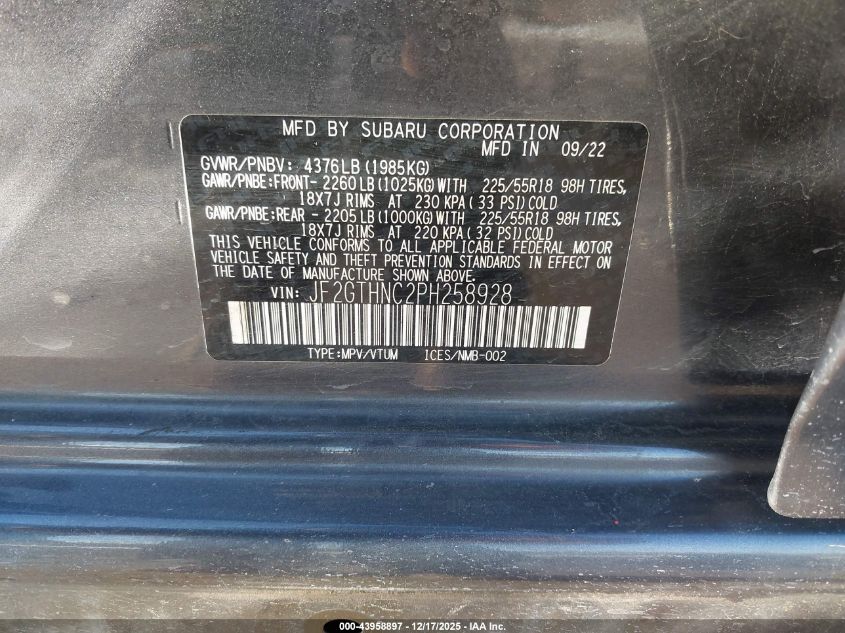 2023 Subaru Crosstrek Limited VIN: JF2GTHNC2PH258928 Lot: 43958897