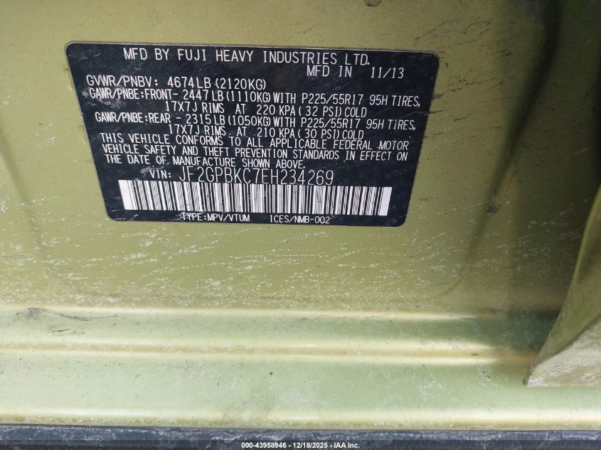 2014 Subaru Xv Crosstrek Hybrid 2.0I Touring VIN: JF2GPBKC7EH234269 Lot: 43958946