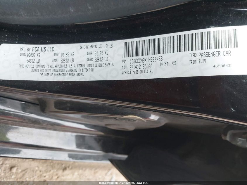 2017 Chrysler 200 Limited Platinum VIN: 1C3CCCABXHN500756 Lot: 43958988