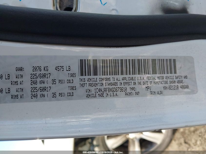 2016 Jeep Patriot High Altitude Edition VIN: 1C4NJRFBXGD673610 Lot: 43959020