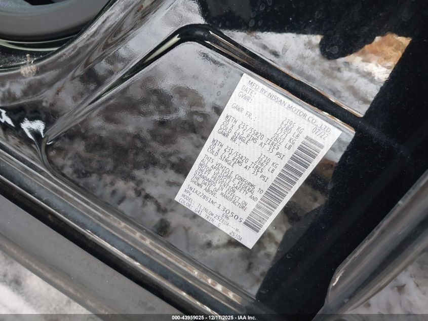 2022 Nissan Murano Sv Intelligent Awd VIN: 5N1AZ2BS1NC130505 Lot: 43959025