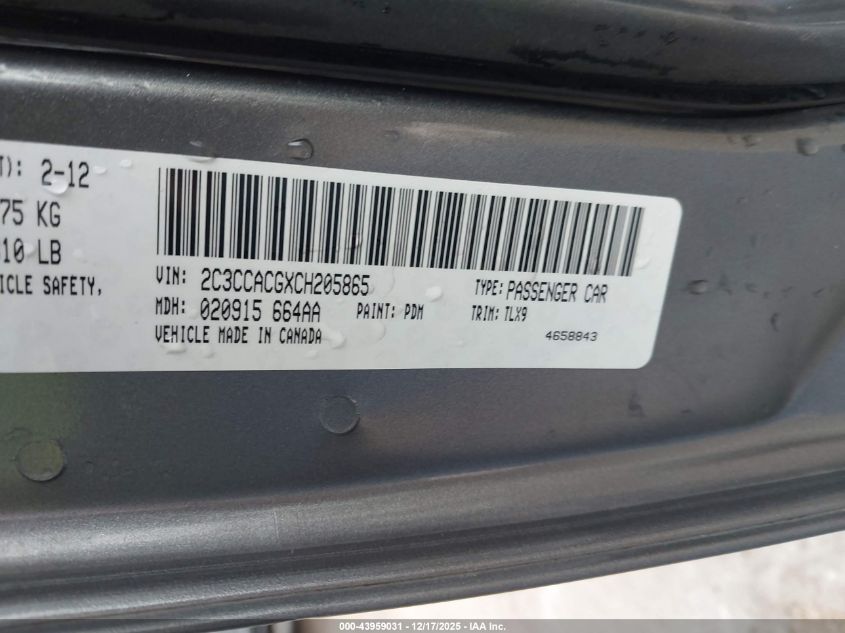 2012 Chrysler 300 Limited VIN: 2C3CCACGXCH205865 Lot: 43959031