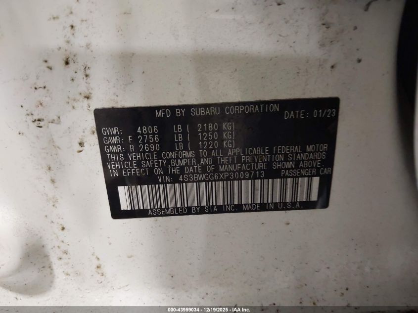 2023 Subaru Legacy Sport VIN: 4S3BWGG6XP3009713 Lot: 43959034