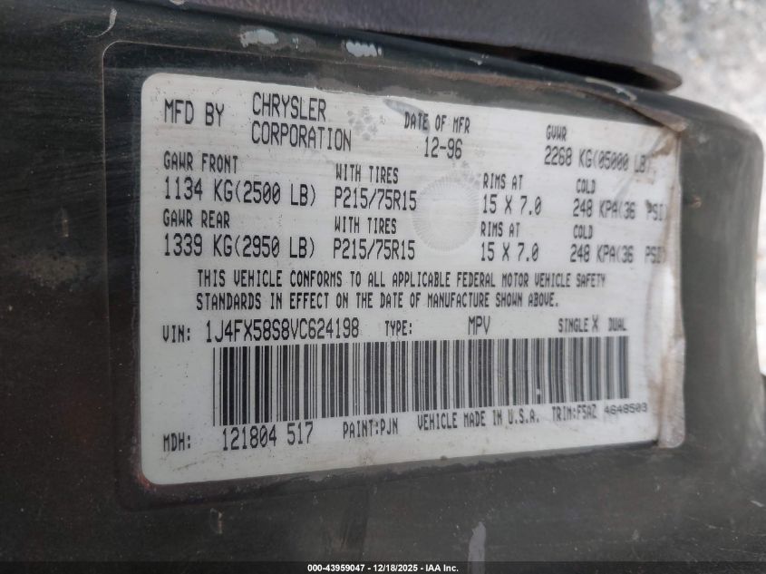 1997 Jeep Grand Cherokee Laredo/Tsi VIN: 1J4FX58S8VC624198 Lot: 43959047