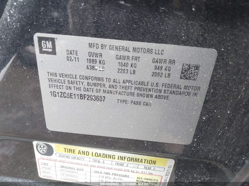 2011 Chevrolet Malibu 1Lt VIN: 1G1ZC5E11BF293607 Lot: 43959052