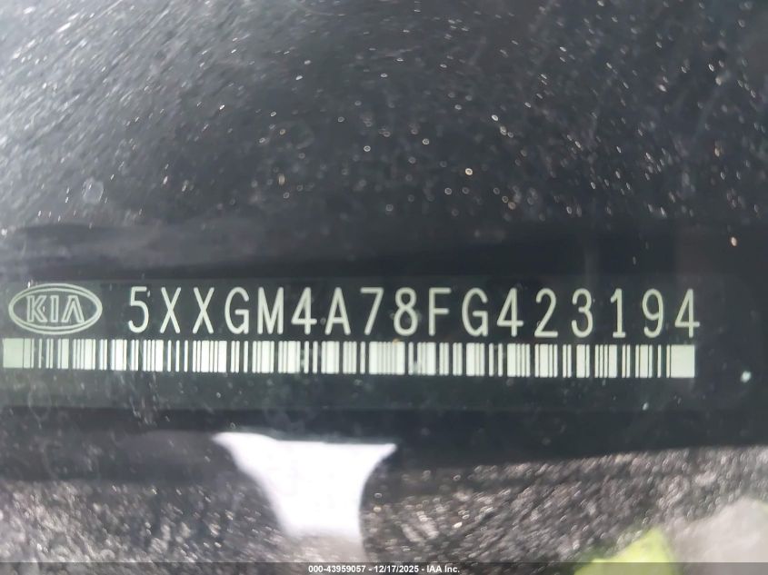 2015 Kia Optima Lx VIN: 5XXGM4A78FG423194 Lot: 43959057