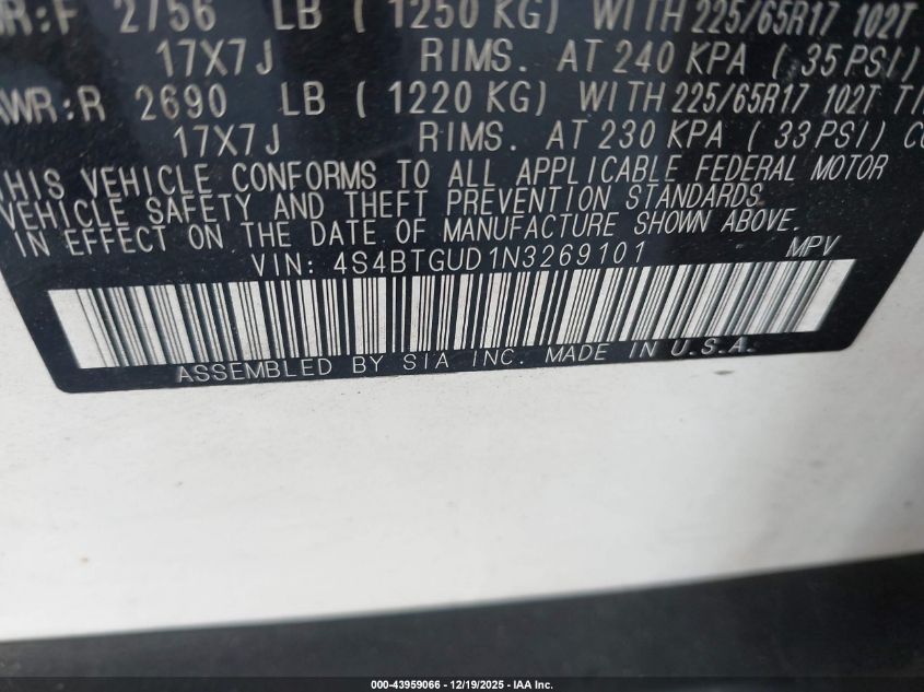 2022 Subaru Outback Wilderness VIN: 4S4BTGUD1N3269101 Lot: 43959066