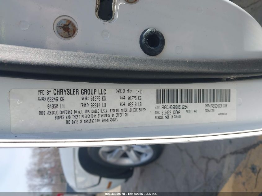 2011 Dodge Challenger VIN: 2B3CJ4DG8BH511254 Lot: 43959078