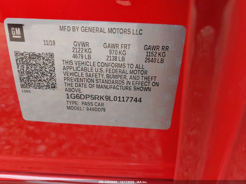 2020 Cadillac Ct5 Sport VIN: 1G6DP5RK9L0117744 Lot: 43959089