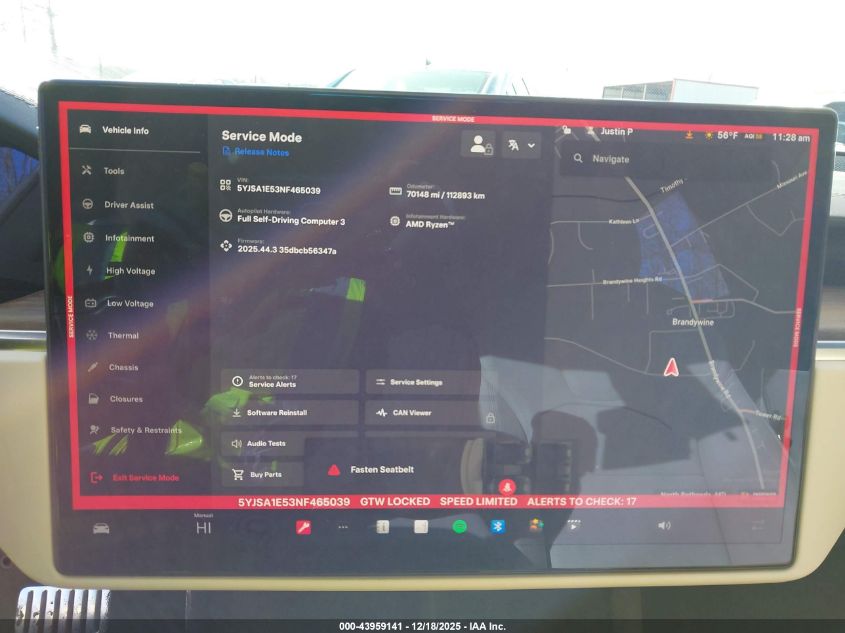 2022 Tesla Model S Dual Motor All-Wheel Drive VIN: 5YJSA1E53NF465039 Lot: 43959141