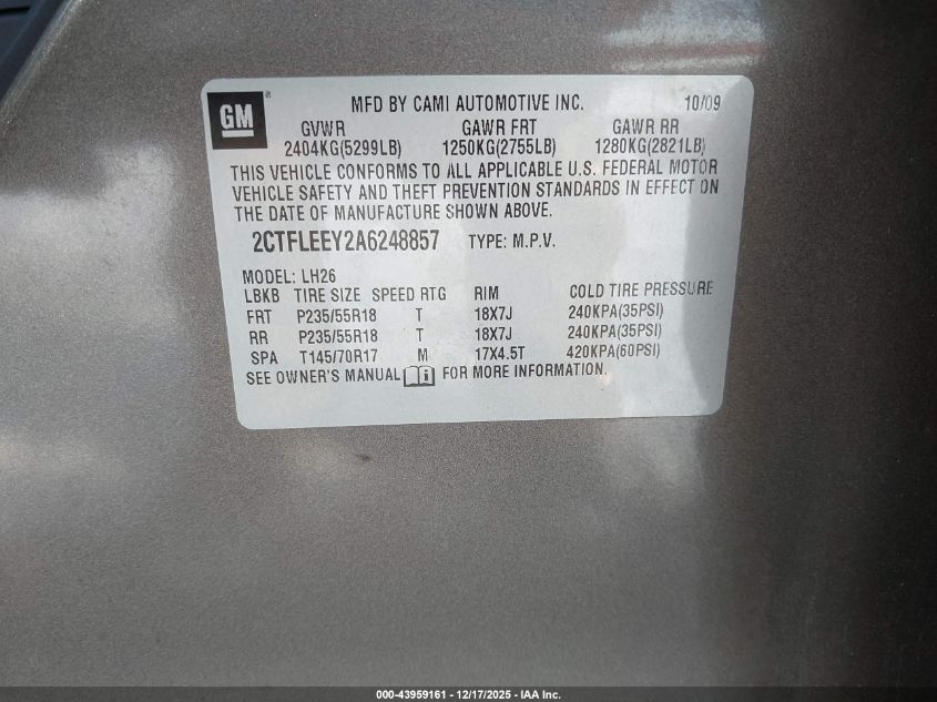 2010 GMC Terrain Sle-2 VIN: 2CTFLEEY2A6248857 Lot: 43959161