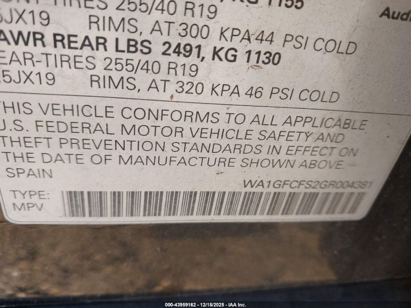 2016 Audi Q3 2.0T Premium Plus VIN: WA1GFCFS2GR004381 Lot: 43959162