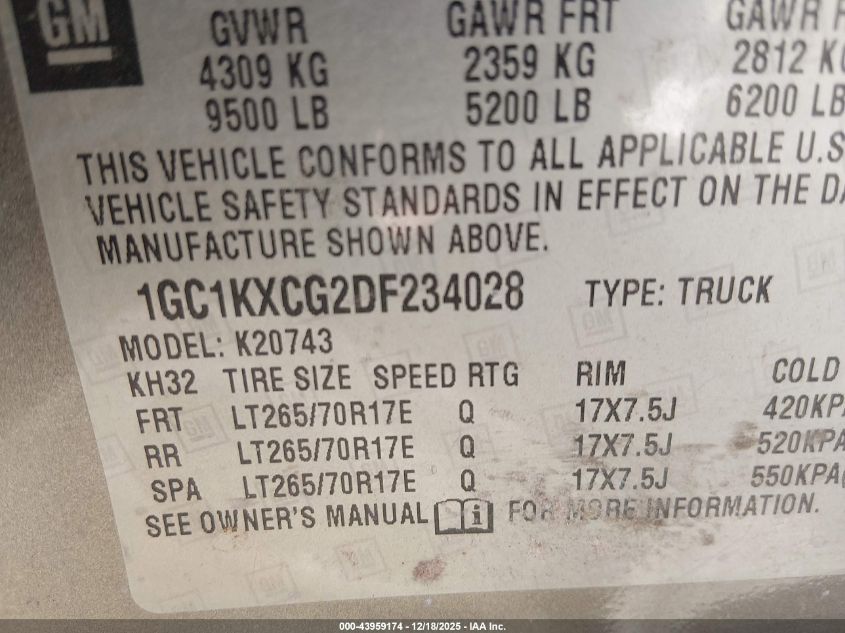 2013 Chevrolet Silverado 2500Hd Lt VIN: 1GC1KXCG2DF234028 Lot: 43959174