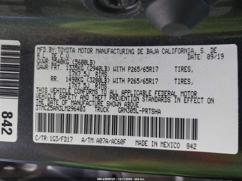 2020 Toyota Tacoma Trd Sport VIN: 3TMCZ5AN3LM296403 Lot: 43959187