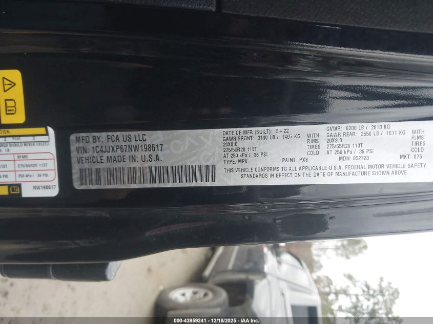 2022 Jeep Wrangler 4Xe Unlimited Sahara 4X4 VIN: 1C4JJXP67NW198617 Lot: 43959241