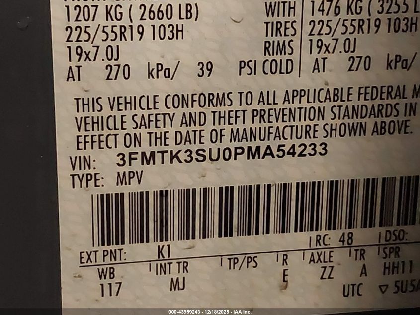 2023 Ford Mustang Mach-E Premium VIN: 3FMTK3SU0PMA54233 Lot: 43959243