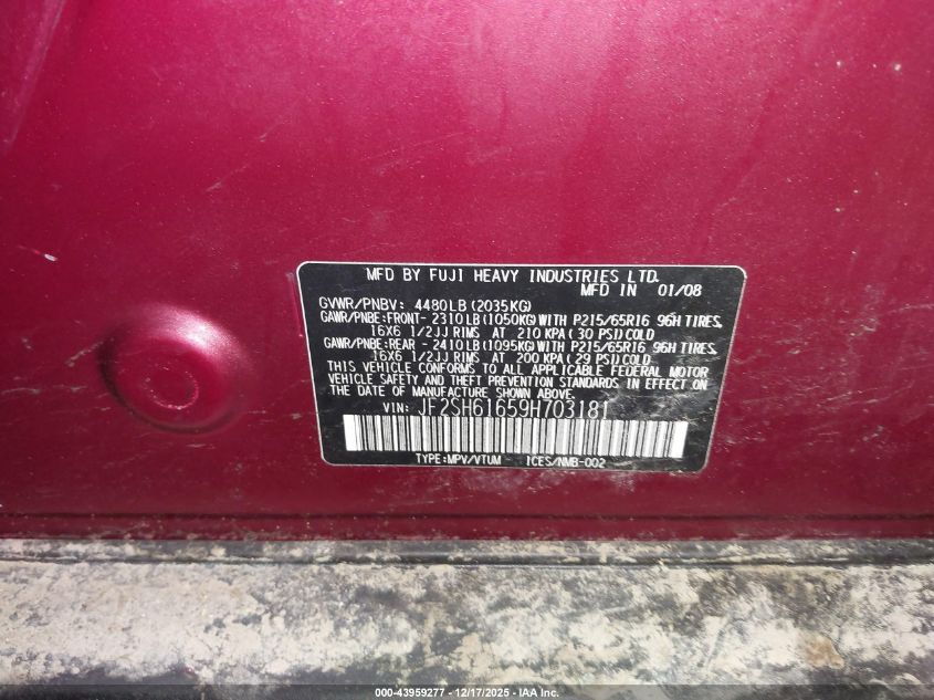 2009 Subaru Forester (Natl) X VIN: JF2SH61659H703181 Lot: 43959277