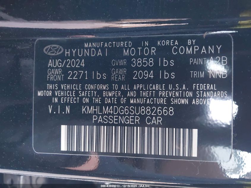 2025 Hyundai Elantra Sel Sport VIN: KMHLM4DG6SU882668 Lot: 43959313