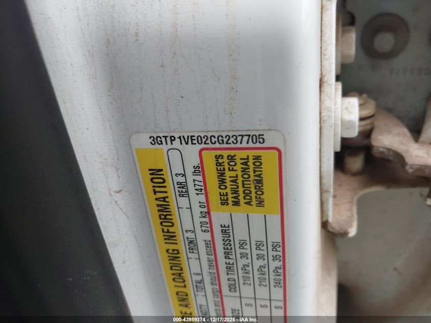 2012 GMC Sierra 1500 Sle VIN: 3GTP1VE02CG237705 Lot: 43959374