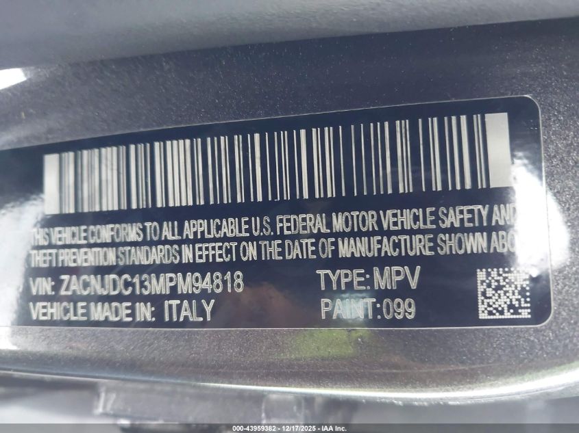 2021 Jeep Renegade Trailhawk 4X4 VIN: ZACNJDC13MPM94818 Lot: 43959382