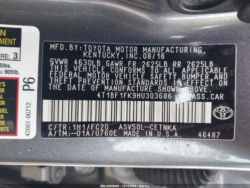 2011 Toyota Camry Se VIN: 4T1BF3EK5BU620417 Lot: 43959408