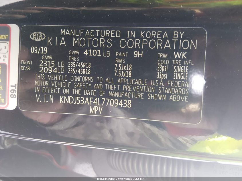 2020 Kia Soul Gt-Line Turbo VIN: KNDJ53AF4L7709438 Lot: 43959438