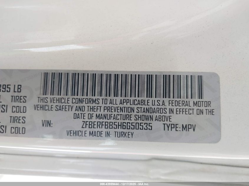 2017 Ram Promaster City Tradesman Slt VIN: ZFBERFBB5H6G50535 Lot: 43959444
