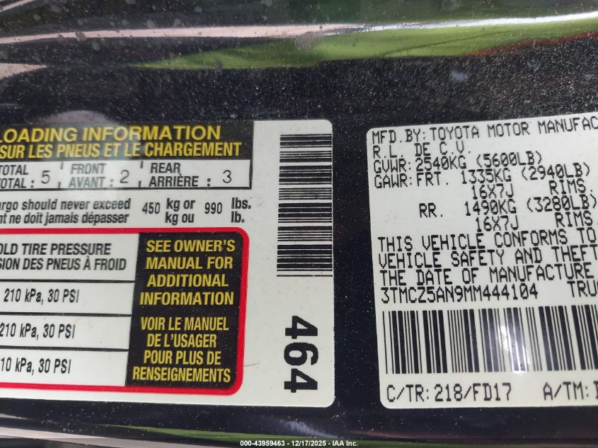 2021 Toyota Tacoma Trd Off-Road VIN: 3TMCZ5AN9MM444104 Lot: 43959463