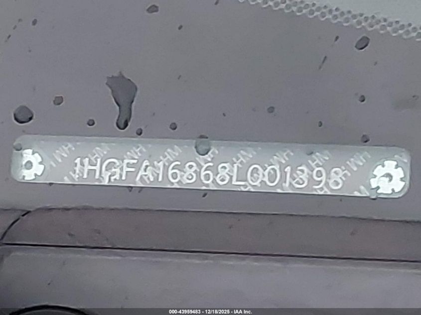 2008 Honda Civic Ex VIN: 1HGFA16868L001398 Lot: 43959483