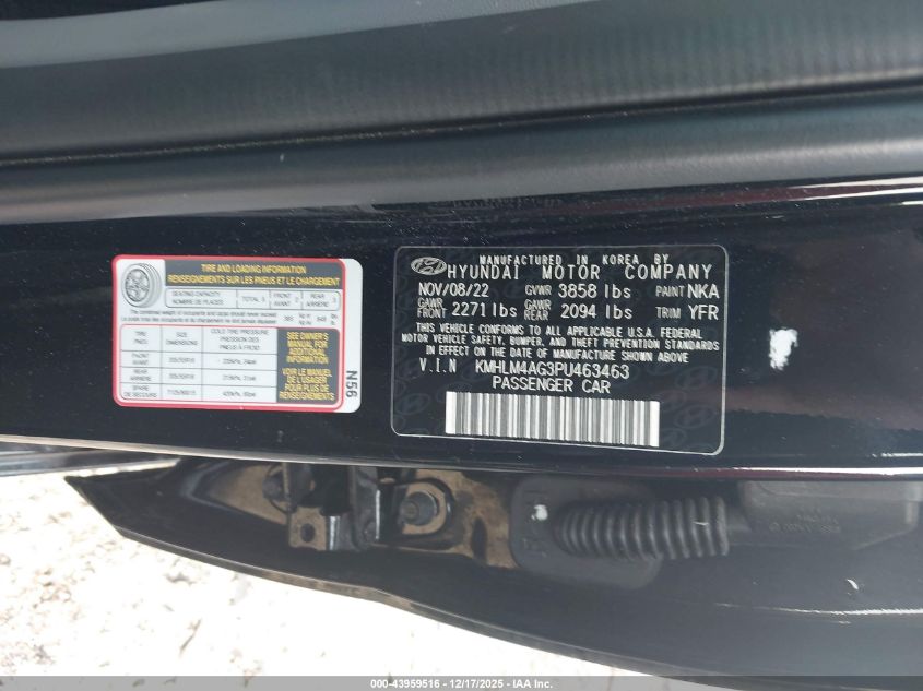 2023 Hyundai Elantra Sel VIN: KMHLM4AG3PU463463 Lot: 43959516