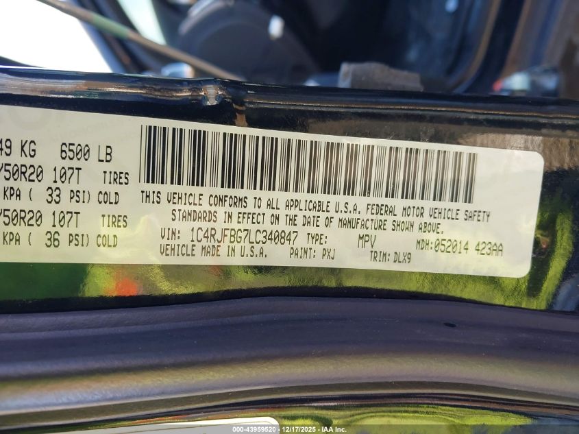 2020 Jeep Grand Cherokee Limited 4X4 VIN: 1C4RJFBG7LC340847 Lot: 43959520