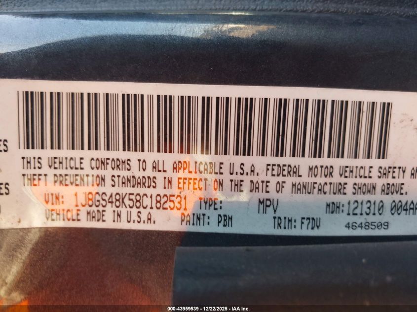 2008 Jeep Grand Cherokee Laredo VIN: 1J8GS48K58C182531 Lot: 43959539