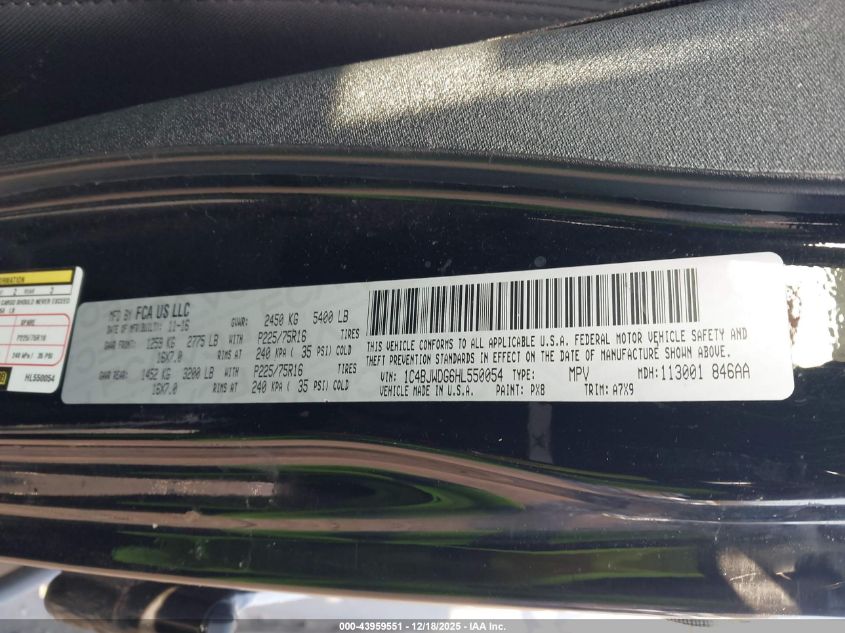 2017 Jeep Wrangler Unlimited Sport 4X4 VIN: 1C4BJWDG6HL550054 Lot: 43959551