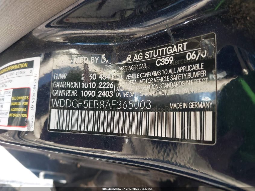 2010 Mercedes-Benz C 300 Luxury/Sport VIN: WDDGF5EB8AF365003 Lot: 43959557