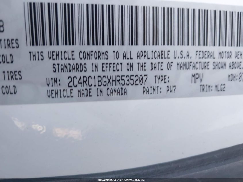 2017 Chrysler Pacifica Touring-L VIN: 2C4RC1BGXHR535207 Lot: 43959584