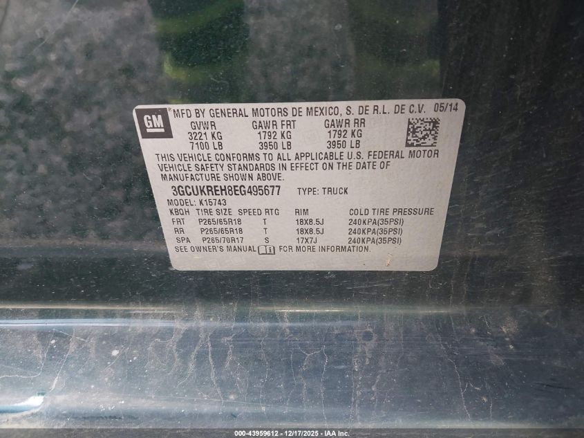 2014 Chevrolet Silverado 1500 1Lt VIN: 3GCUKREH8EG495677 Lot: 43959612