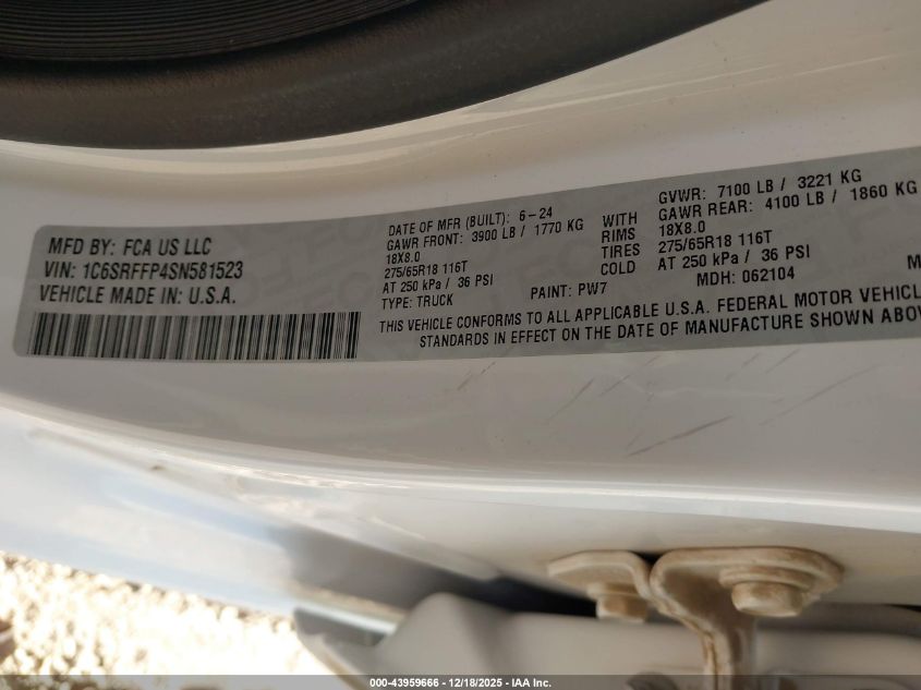 2025 Ram 1500 - 1C6SRFFP4SN581523