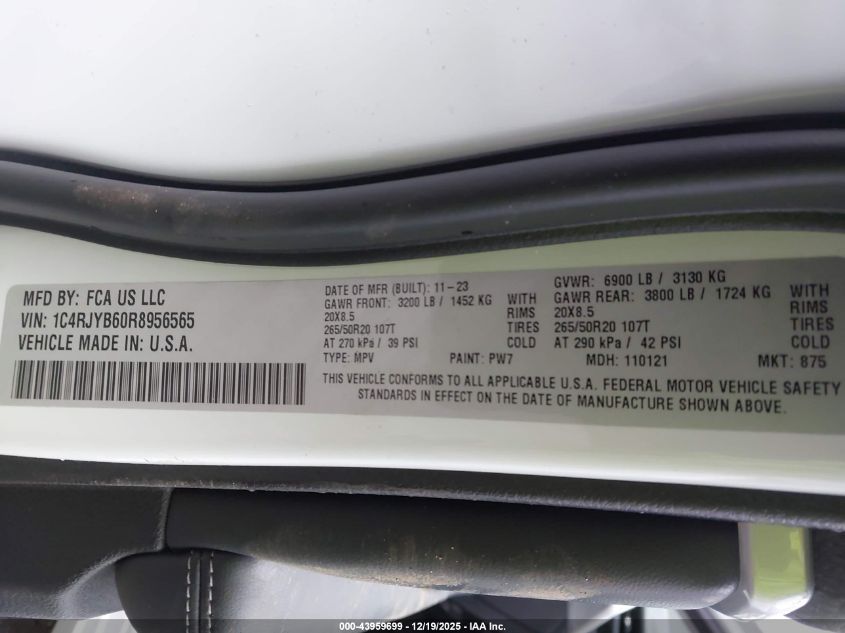 2024 Jeep Grand Cherokee 4Xe Anniversary Edition VIN: 1C4RJYB60R8956565 Lot: 43959699