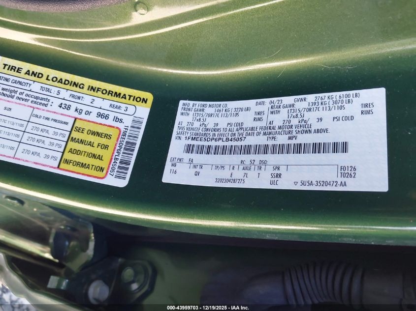 2023 Ford Bronco Big Bend VIN: 1FMEE5DP6PLB45057 Lot: 43959703