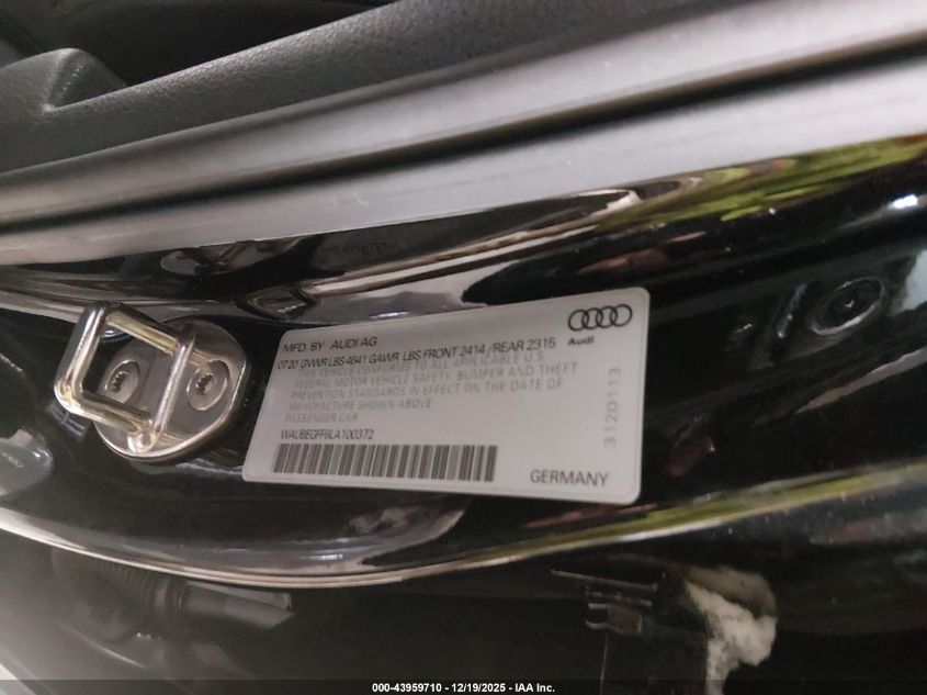 2020 Audi A3 Premium 45 Tfsi S Line Quattro S Tronic VIN: WAUBEGFF6LA100372 Lot: 43959710