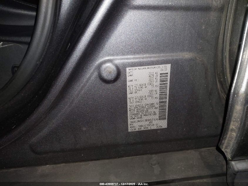 2015 Nissan Rogue Sl VIN: 5N1AT2MV5FC890754 Lot: 43959737