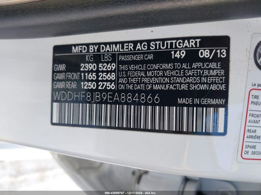 2014 Mercedes-Benz E 350 4Matic VIN: WDDHF8JB9EA884866 Lot: 43959767