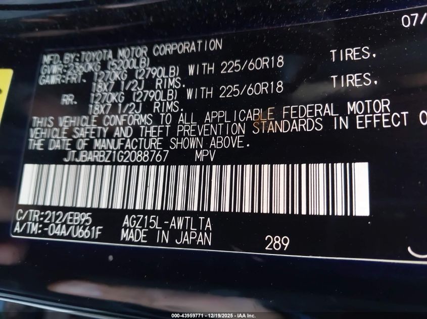 2016 Lexus Nx 200T F Sport VIN: JTJBARBZ1G2088767 Lot: 43959771