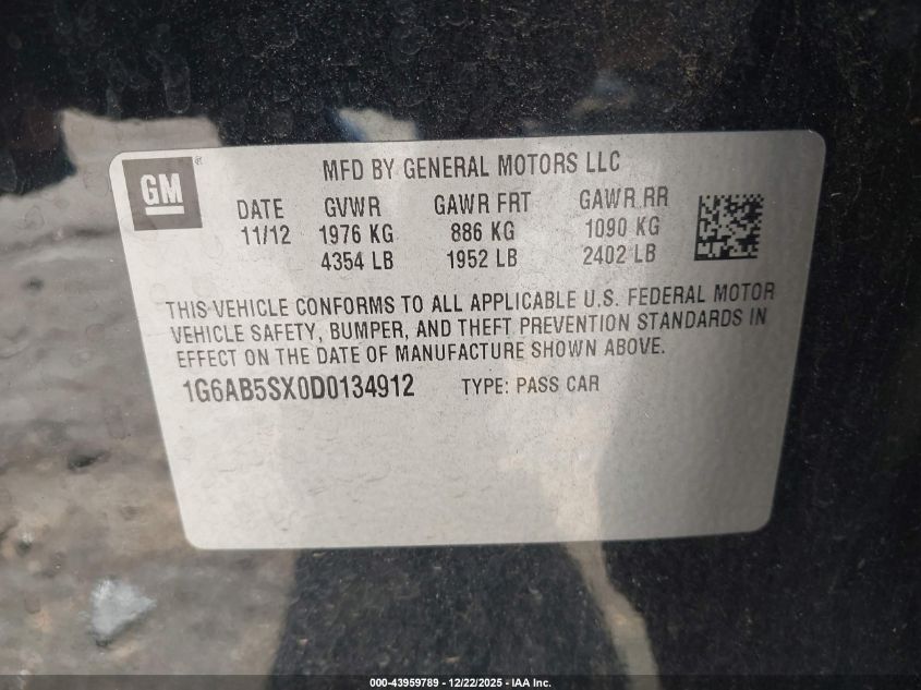 2013 Cadillac Ats Luxury VIN: 1G6AB5SX0D0134912 Lot: 43959789