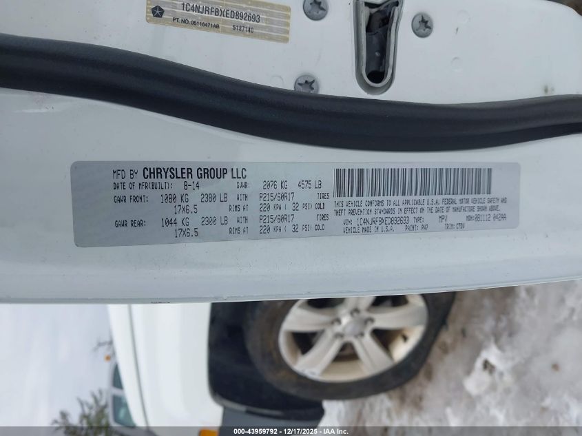 2014 Jeep Patriot Latitude VIN: 1C4NJRFBXED892693 Lot: 43959792