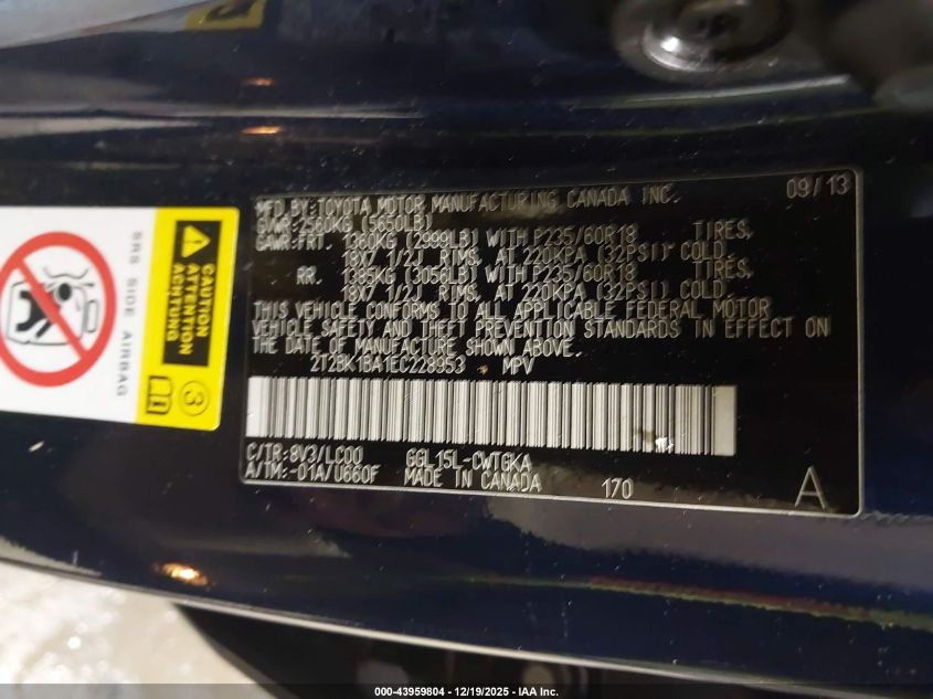 2014 Lexus Rx 350 VIN: 2T2BK1BA1EC228953 Lot: 43959804